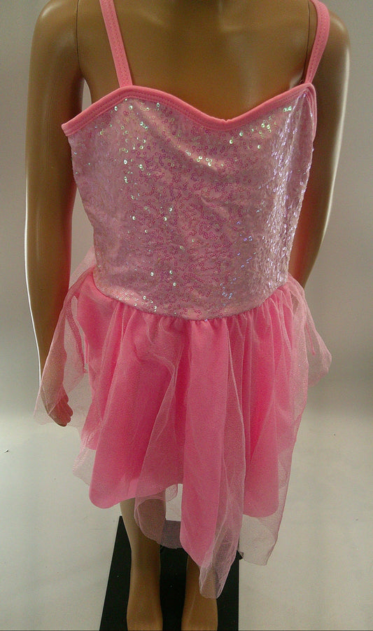 Pre-Owned Costume large Child Pink Curtain Call E1038 Lyrical Ballet YAGP Dress Up Sequin Dress Glitter