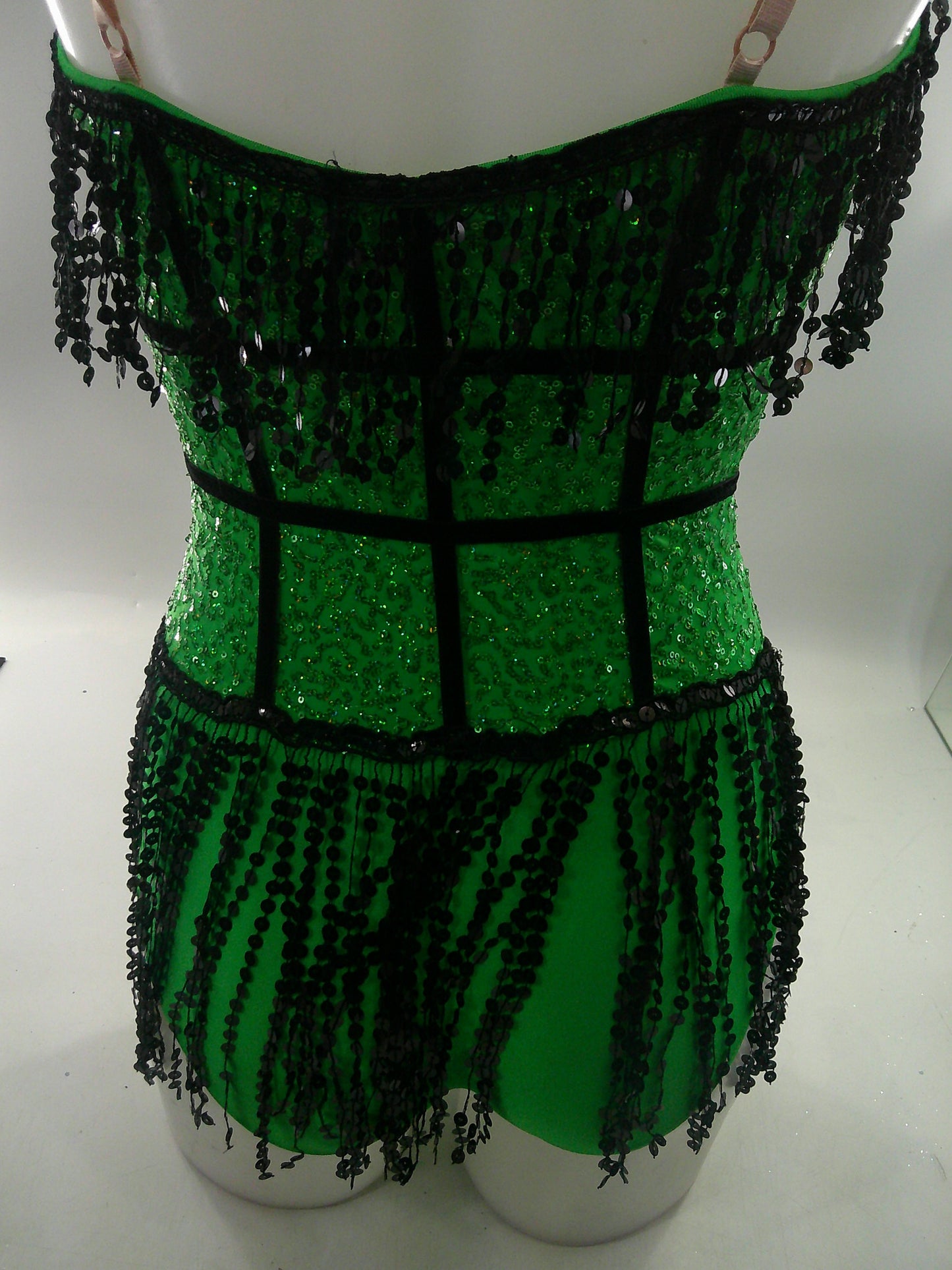 Pre-Owned Costume Small Adult Green A Wish Come True V1850 Jazz Tap Musical Theater Clogging Fringe Sequin