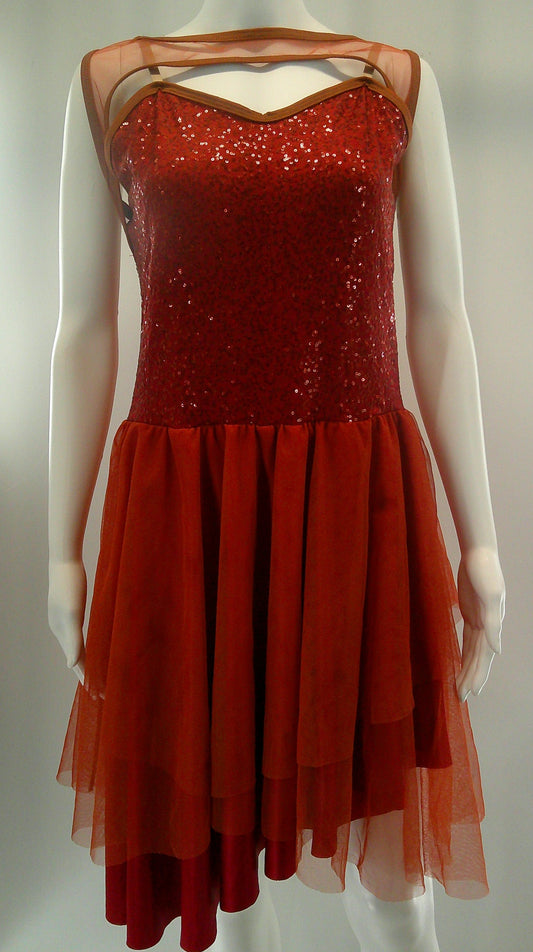Pre-Owned Costume Lyrical XXL Adult Rust Curtain Call R308 Dress Sequin Flowy Ballet Contemporary
