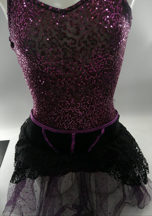 Pre-Owned Costume Small Adult Purple Curtain Call J4702 Jazz Tap Clogging Ballet Sequin Lace Dress