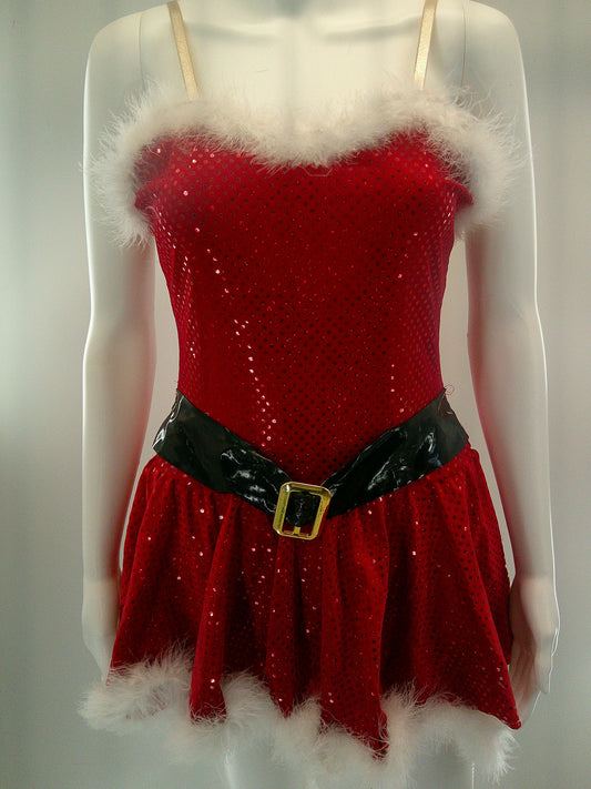 Pre-Owned Costume Jazz Medium Adult Red Curtain Call Dress Feathers Holiday Tap Musical Theater