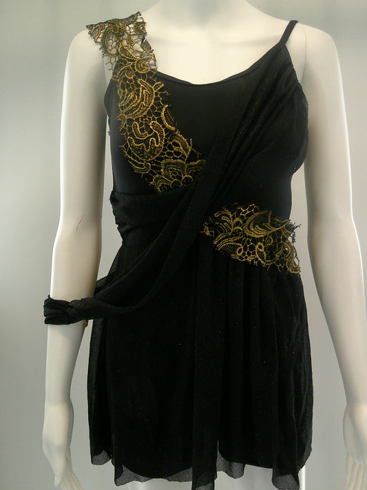 Pre-Owned Costume Medium Adult Black Weissman D7278 Lyrical Jazz Contemporary Lace Gold Sparkle