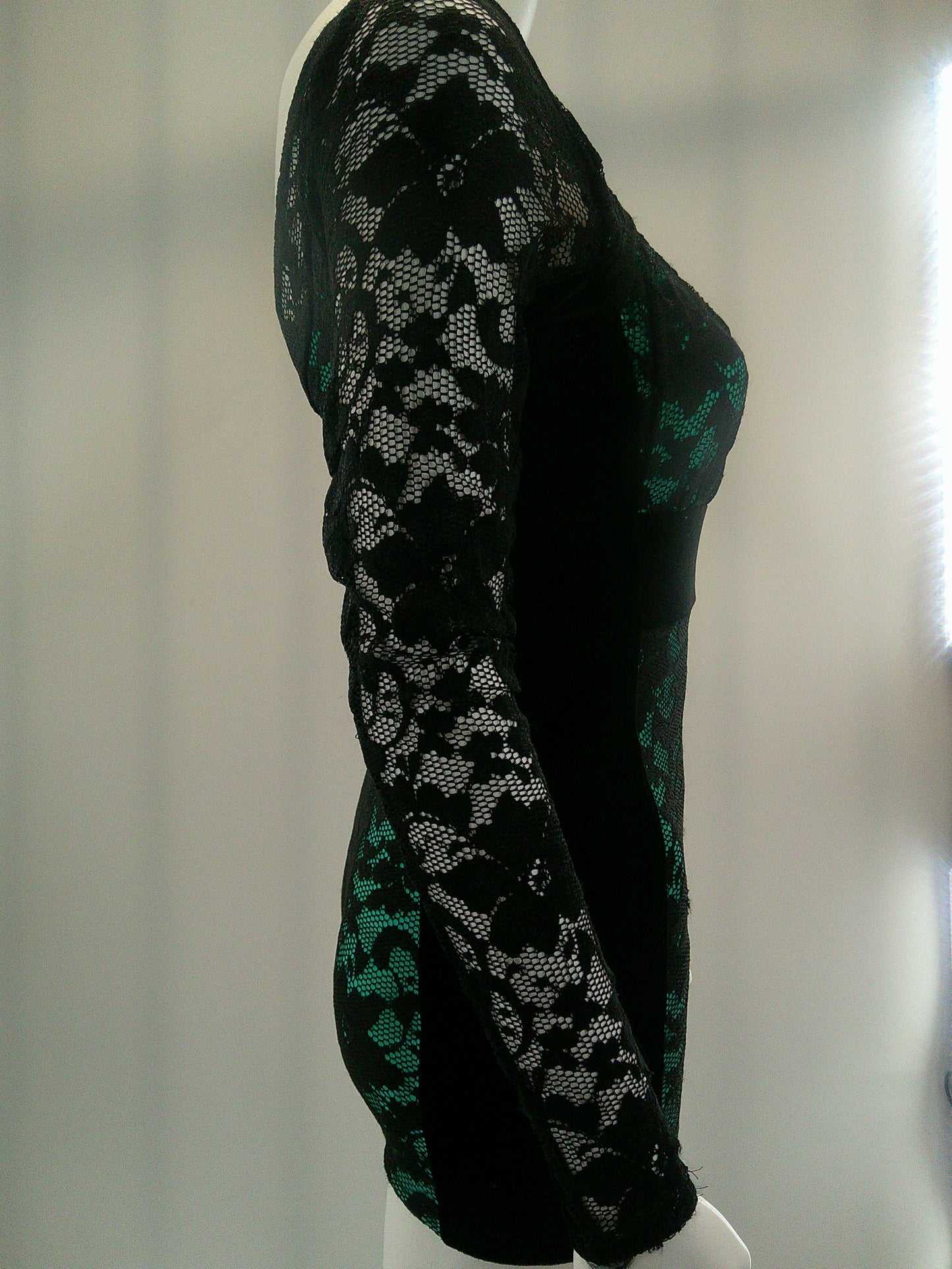 Pre-Owned Costume Small Adult Green A Wish Come True 18979 Jazz Contemporary Acro Lace Unitard Long Sleeve