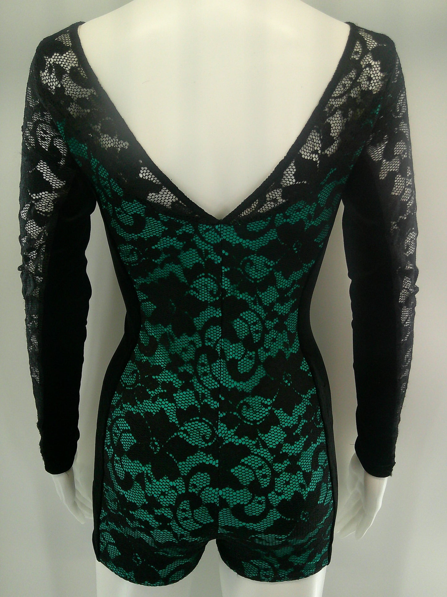 Pre-Owned Costume Small Adult Green A Wish Come True 18979 Jazz Contemporary Acro Lace Unitard Long Sleeve