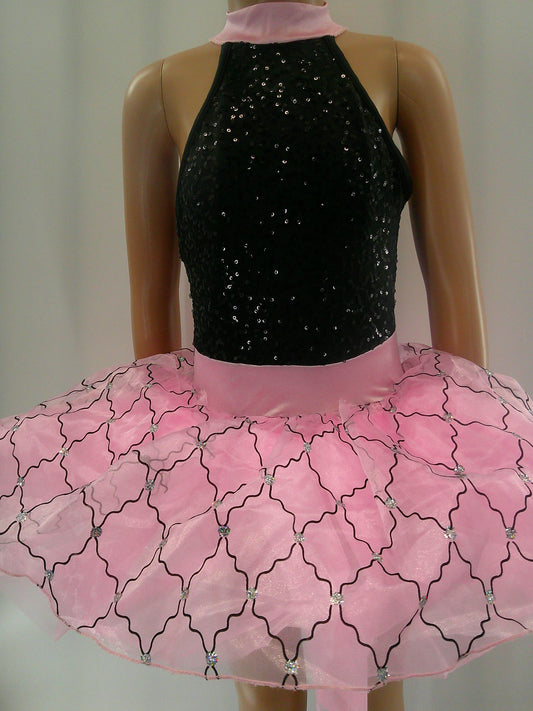 Pre-Owned Costume Small Child Pink Weissman 8159 Tap Ballet Jazz Musical Theater Glitter Dress Sequin