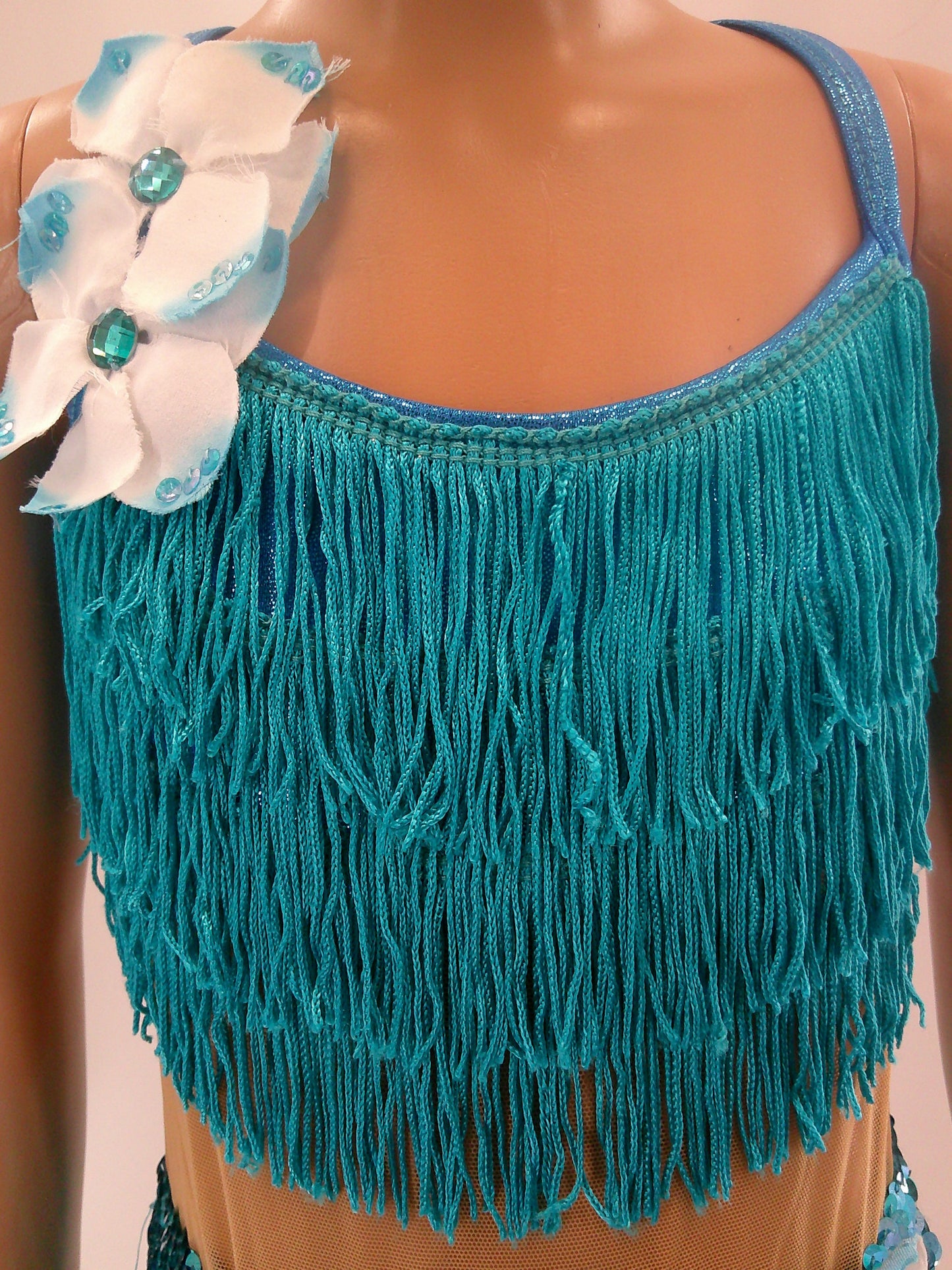 Pre-Owned Costume Small Child Turquoise A Wish Come True 12719 Jazz Tap Musical Theater Fringe Flower Biketard