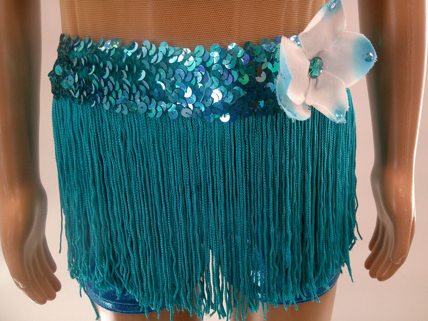 Pre-Owned Costume Small Child Turquoise A Wish Come True 12719 Jazz Tap Musical Theater Fringe Flower Biketard