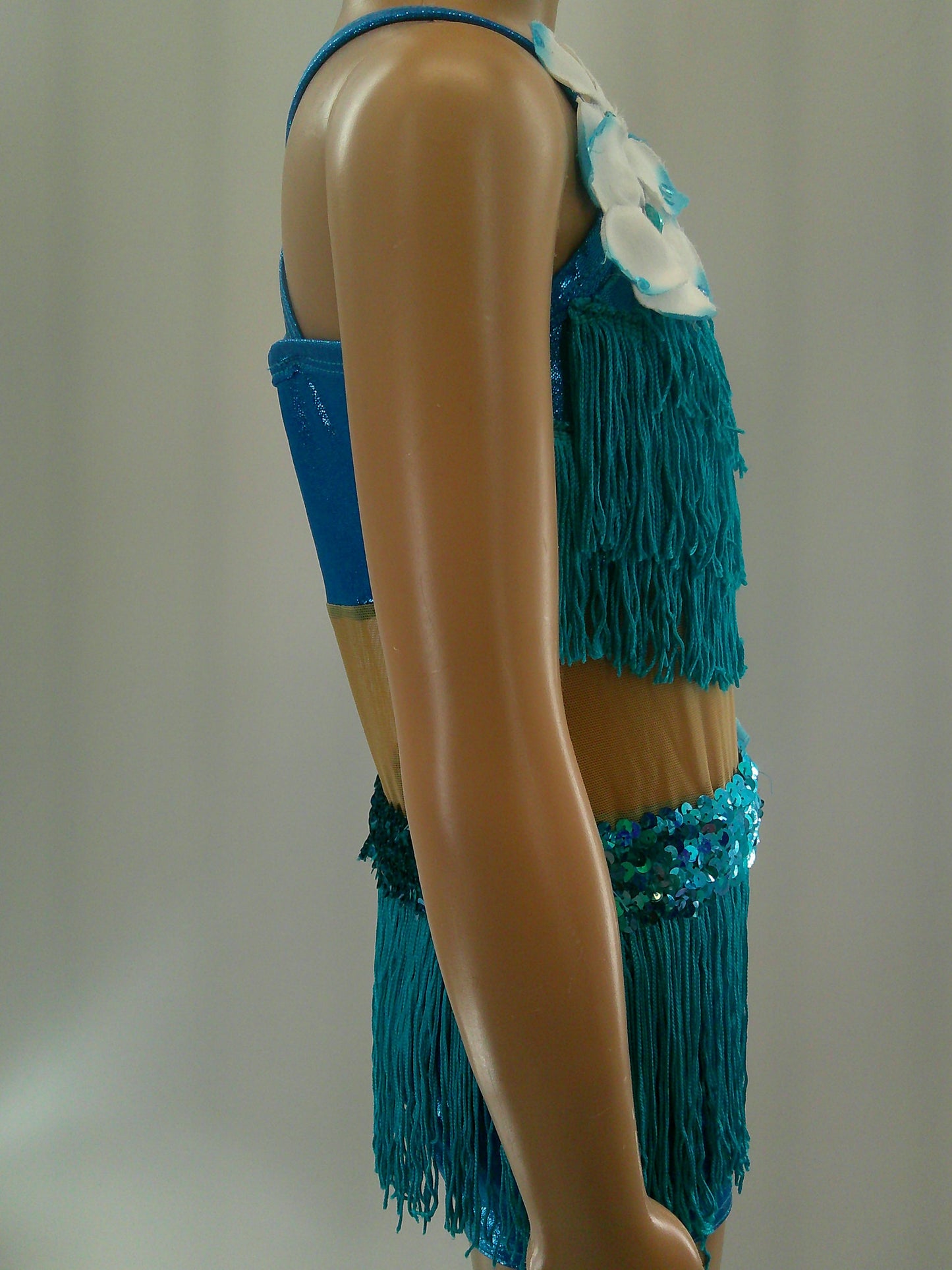 Pre-Owned Costume Small Child Turquoise A Wish Come True 12719 Jazz Tap Musical Theater Fringe Flower Biketard