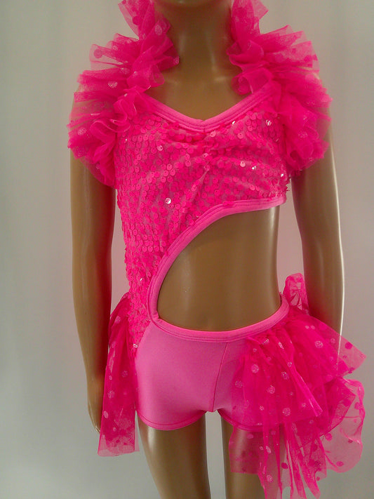Pre-Owned Costume Small Child Hot Pink Wish Come True S074 Jazz Tap Clogging Musical Theater Sequin
