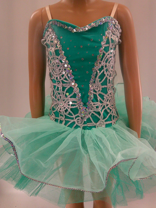 Pre-Owned Costume Ballet Medium Child Teal Curtain Call Tutu Sequin Lace YAGP Winter Queen