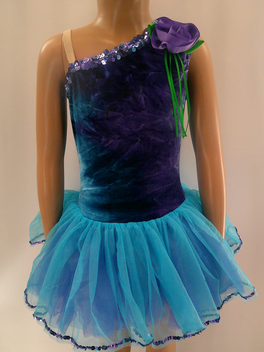 Pre-Owned Costume Medium Child Blue A Wish Come True V553 Ballet Lyrical Dress Up Tutu Tie Dye Sequin