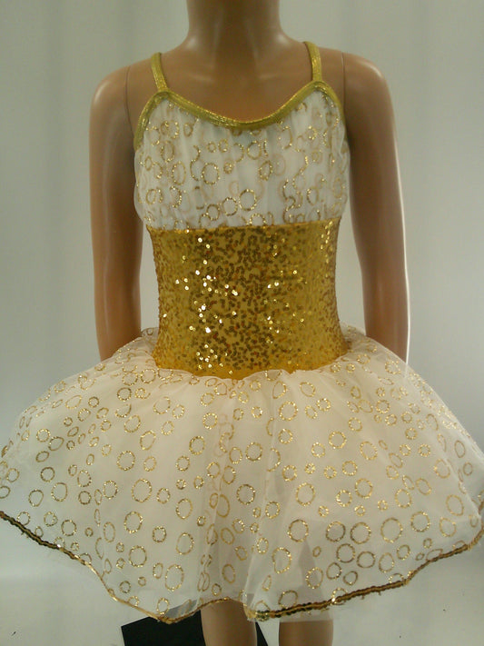 Pre-Owned Costume Tap Small Child Gold Weissman 4978 Tutu Sequin Sparkly Ballet Jazz