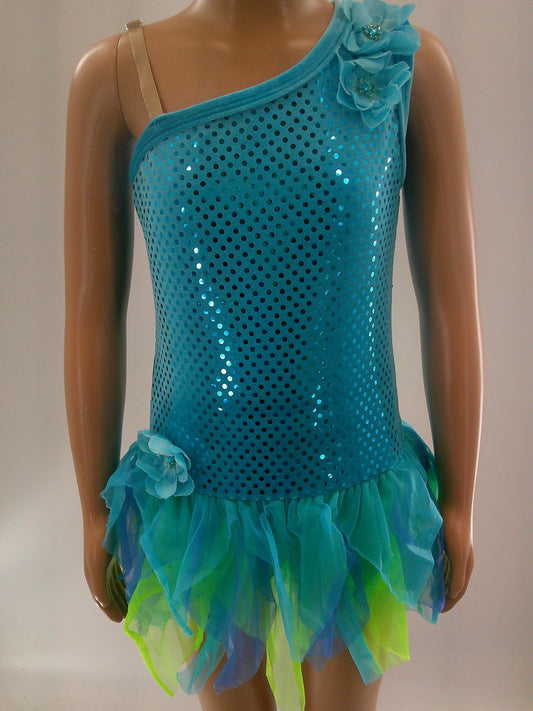 Pre-Owned Costume Small Child Turquoise A Wish Come True V1867 Lyrical Ballet Jazz Velvet Fairy Sequin