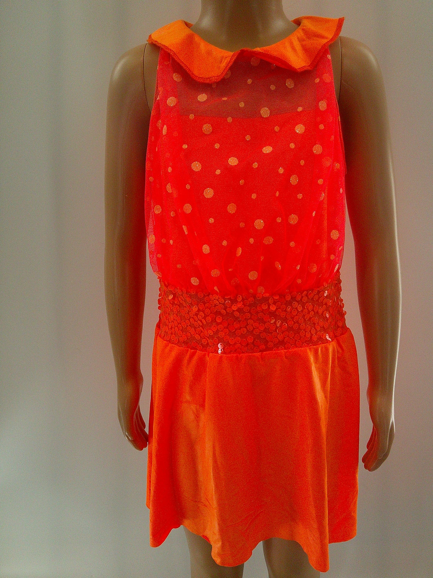 Pre-Owned Costume Medium Child Orange A Wish Come True 14292 Jazz Tap Clogging Musical Theater Polka Dot Dress Glitter