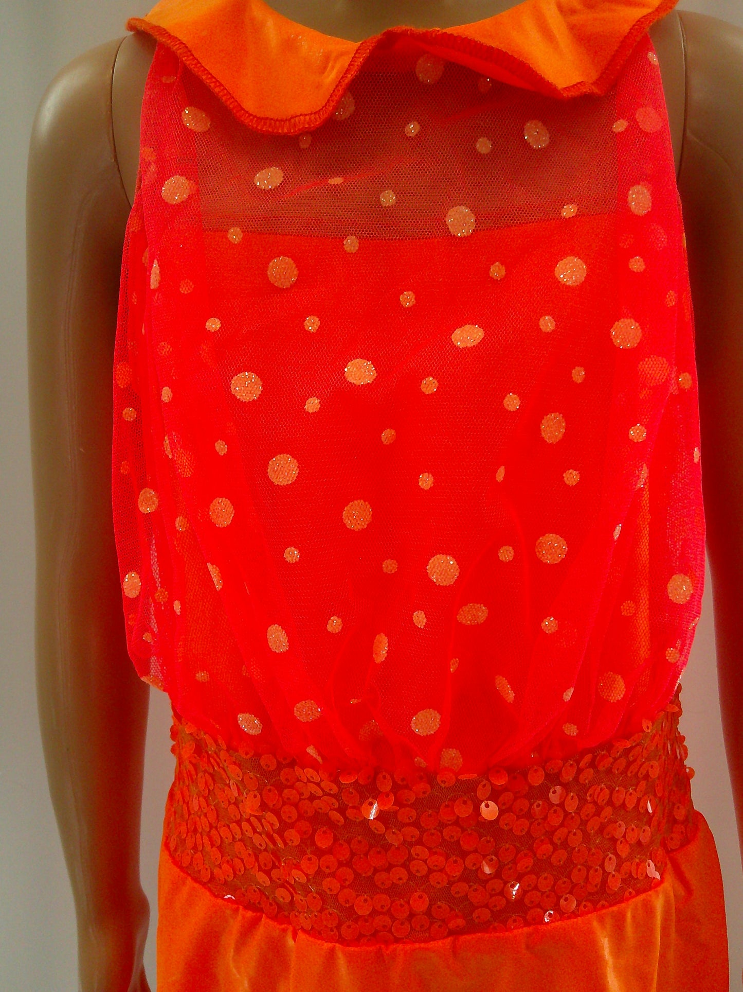 Pre-Owned Costume Medium Child Orange A Wish Come True 14292 Jazz Tap Clogging Musical Theater Polka Dot Dress Glitter