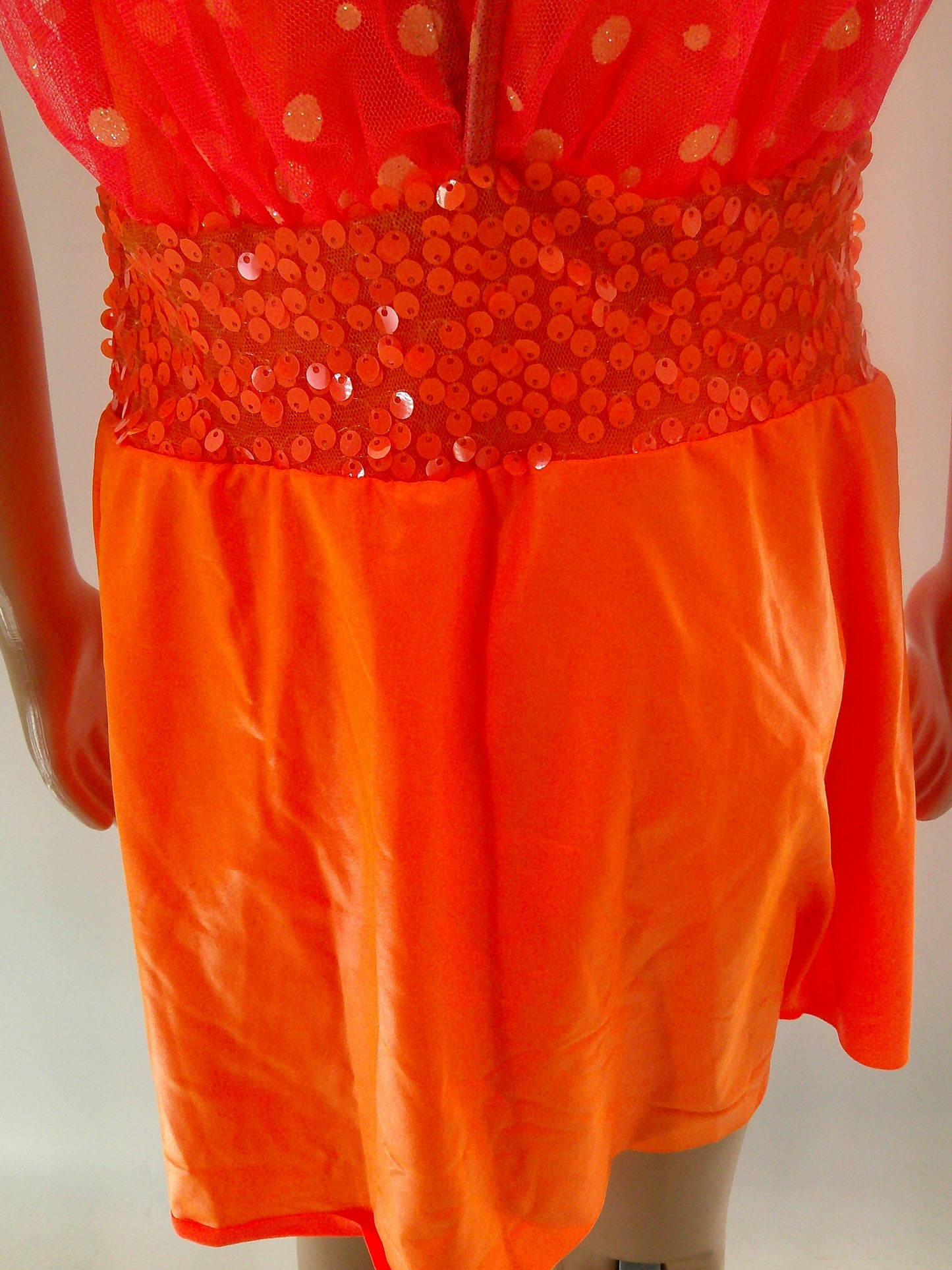 Pre-Owned Costume Medium Child Orange A Wish Come True 14292 Jazz Tap Clogging Musical Theater Polka Dot Dress Glitter