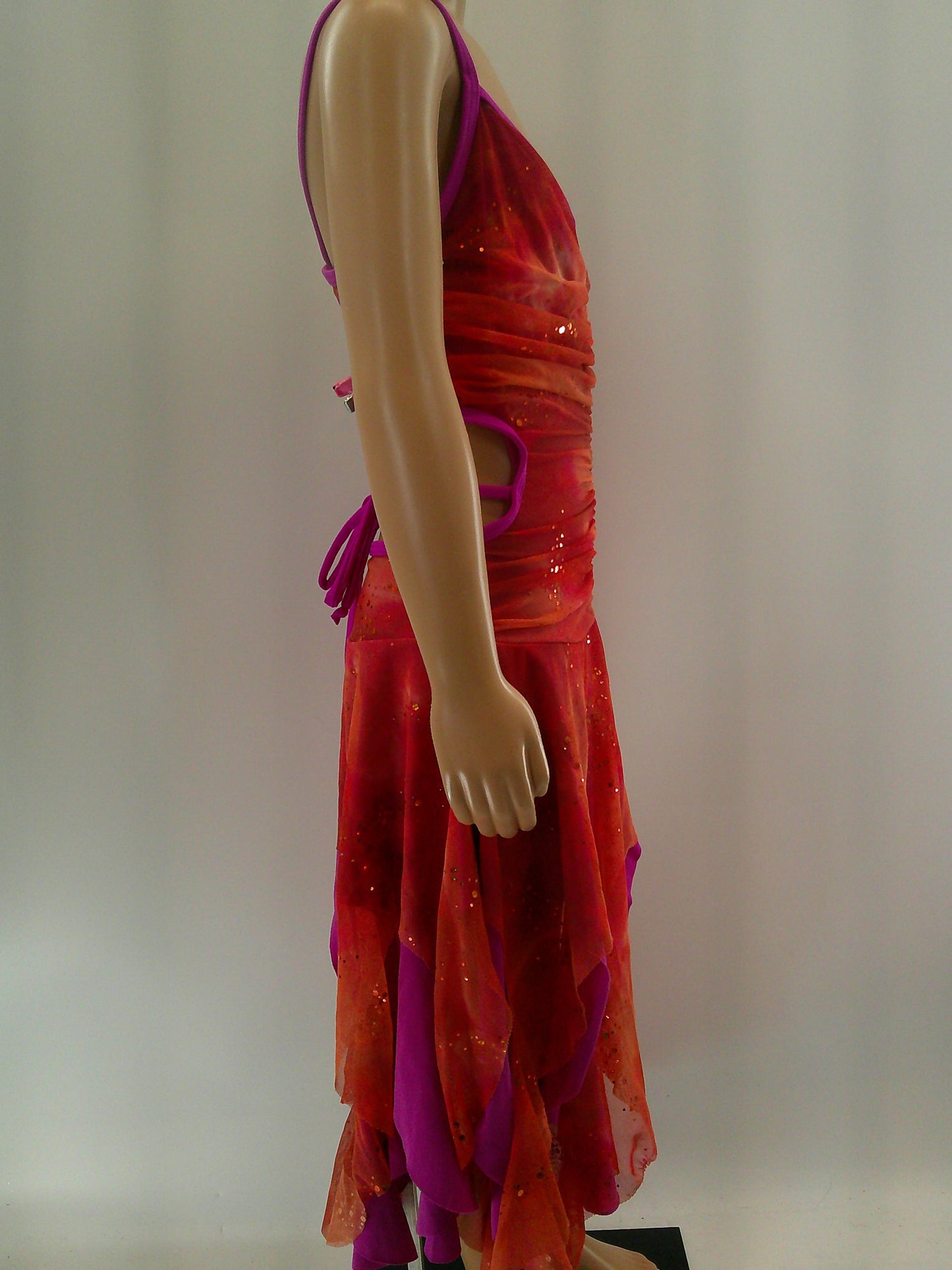 Pre-Owned Costume Medium Child Orange Weissman 4793 Jazz Lyrical Handkerchief Skirt Open Back