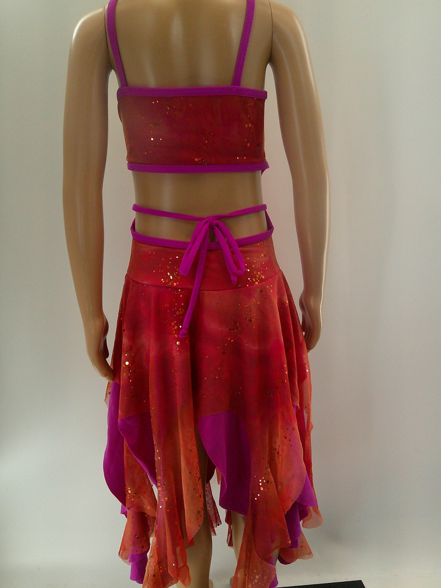 Pre-Owned Costume Medium Child Orange Weissman 4793 Jazz Lyrical Handkerchief Skirt Open Back