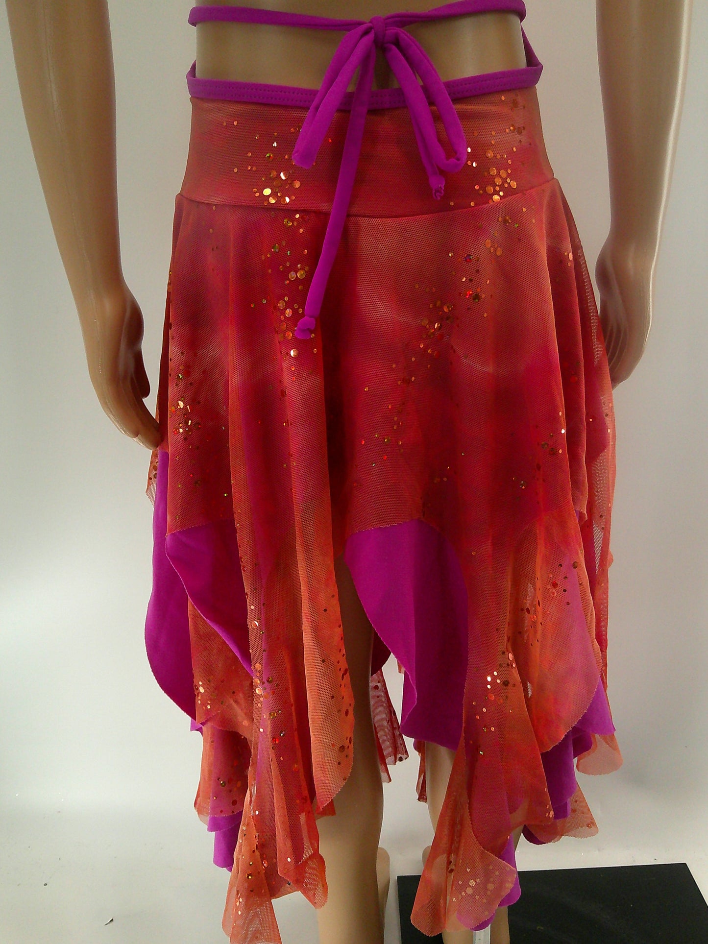 Pre-Owned Costume Medium Child Orange Weissman 4793 Jazz Lyrical Handkerchief Skirt Open Back