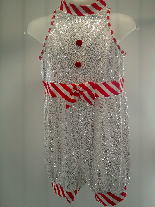 Pre-Owned Costume Jazz XXL Child White ArtStone 26004 Romper Snowman Sequin Tap Musical Theater