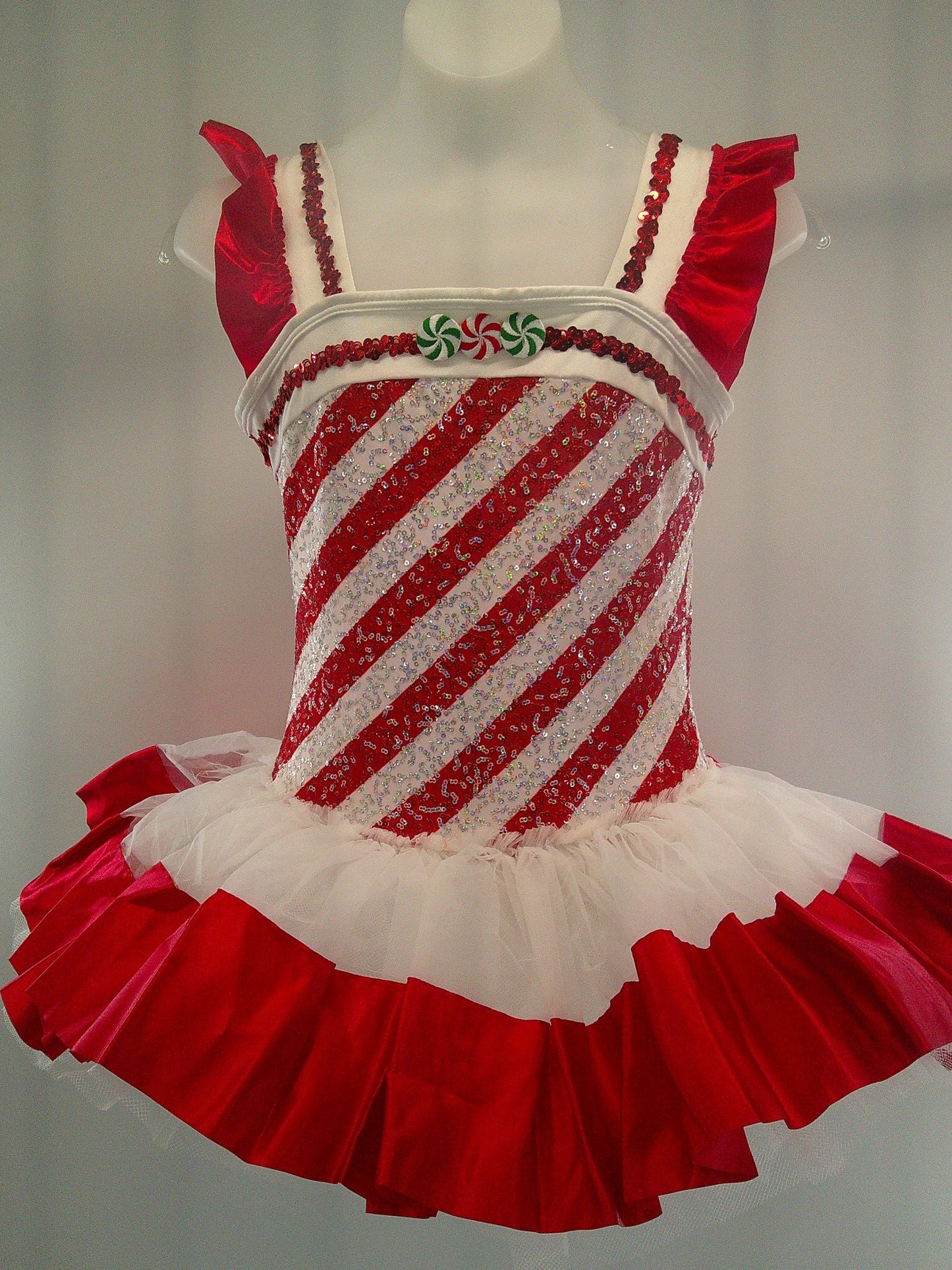 Pre-Owned Costume Ballet XL Child Red Curtain Call E565 Tutu Striped Sequin YAGP Nutcracker Holiday