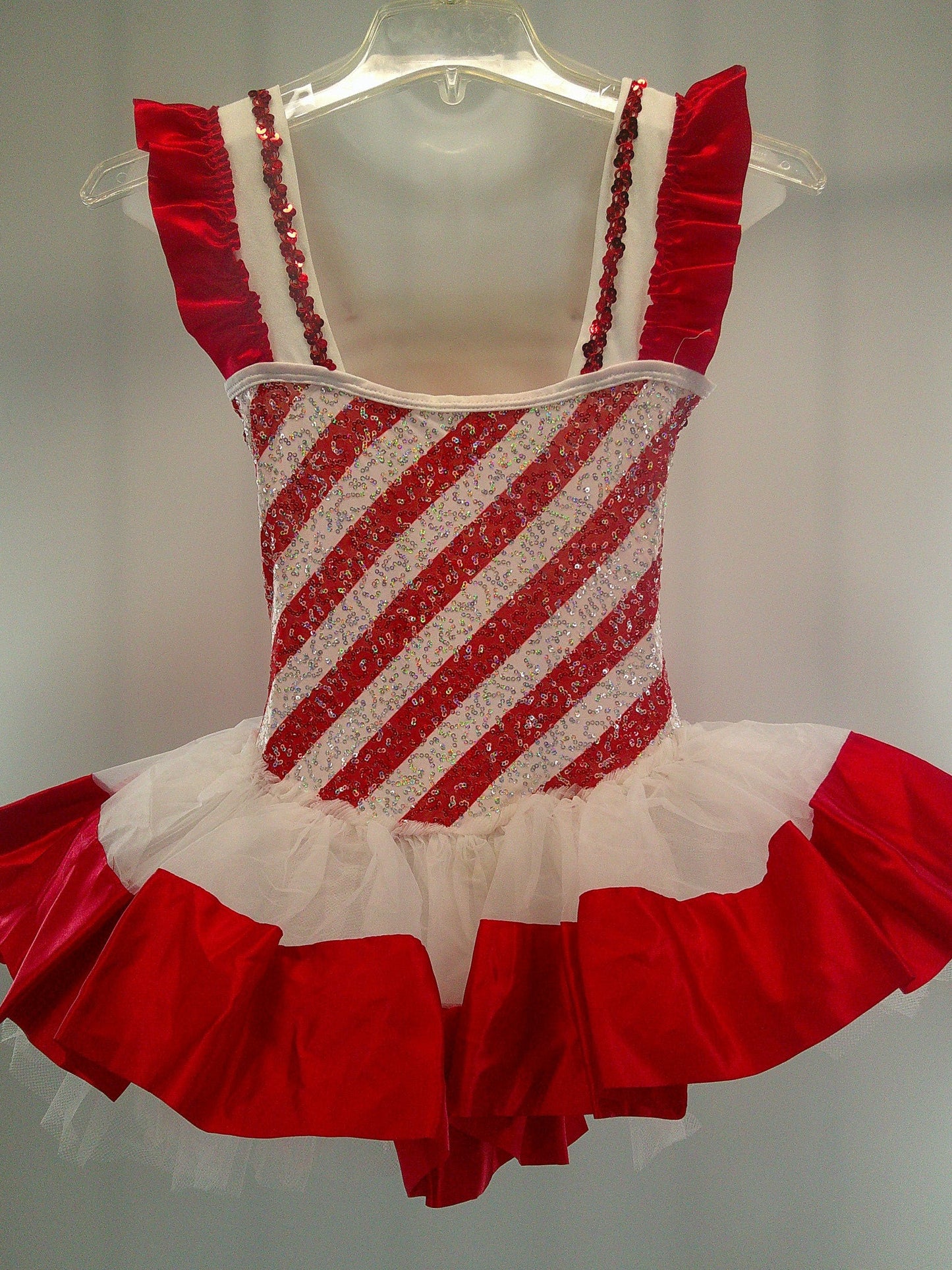 Pre-Owned Costume Ballet XL Child Red Curtain Call E565 Tutu Striped Sequin YAGP Nutcracker Holiday