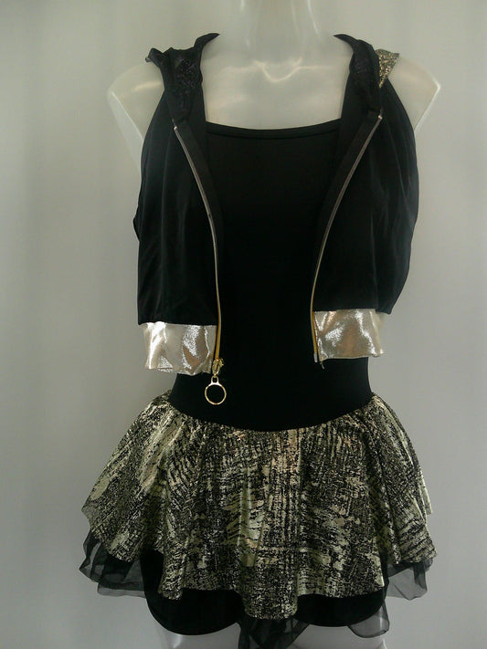 Pre-Owned Costume Jazz Medium Adult Gold Curtain Call E1831 2 piece Vest Dress Hip Hop Clogging Tap