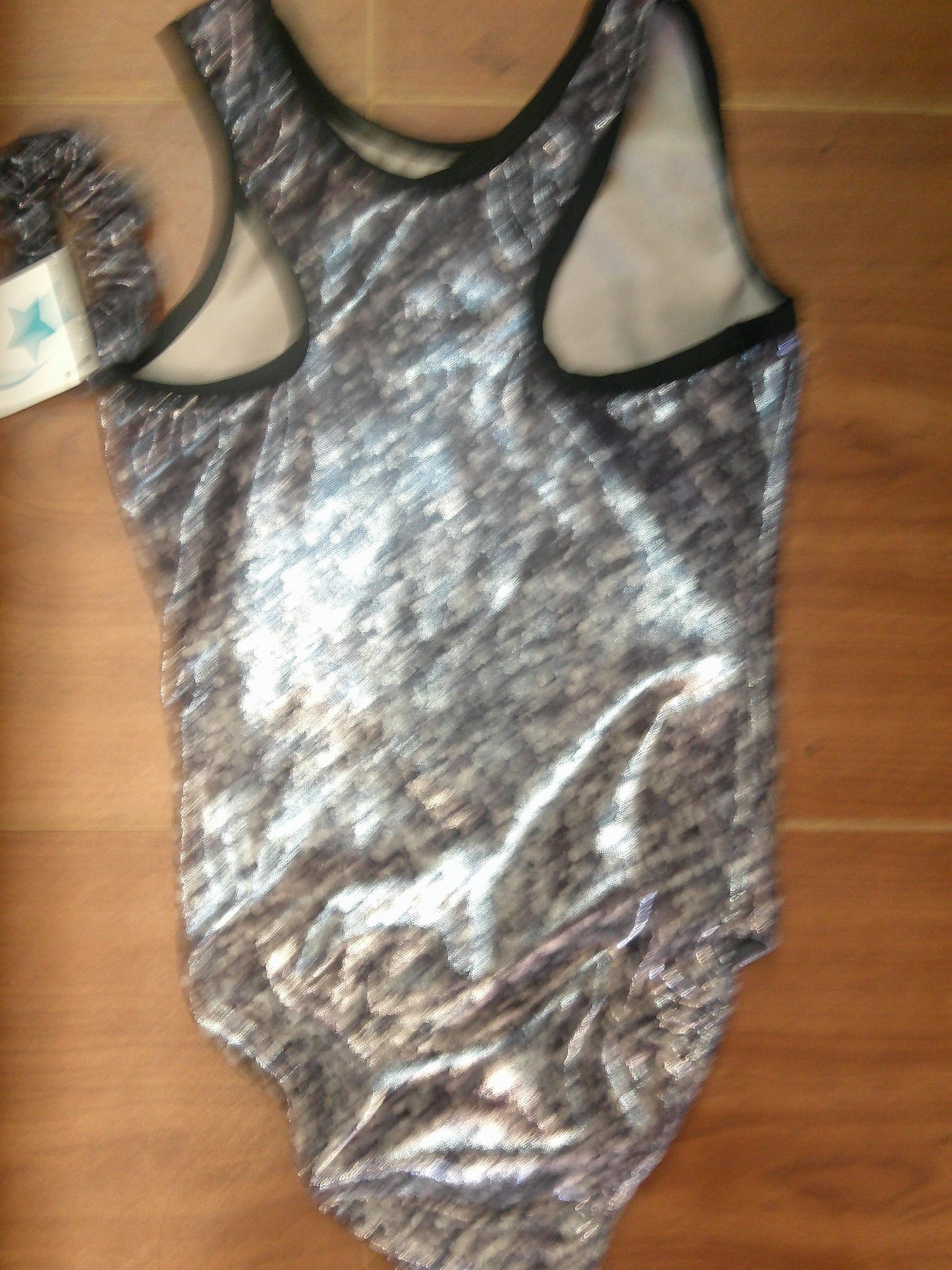 New Gymnastics Leotard Destira Glitter and Glitz Silver Child Large Includes Scrunchie