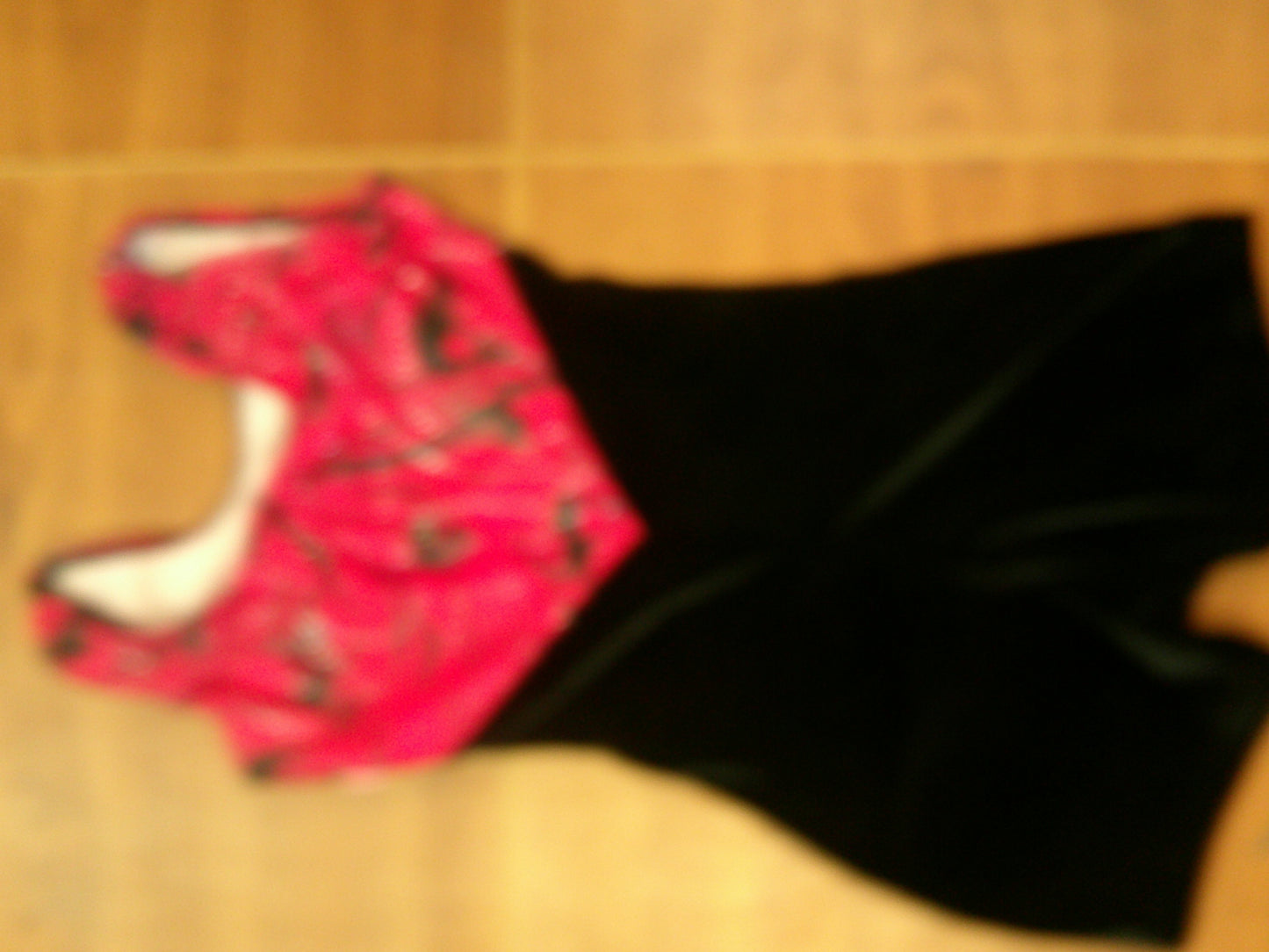 Pre-Owned Gymnastics Biketard Leotard Small Child Black Velvet Red Print Tumbling