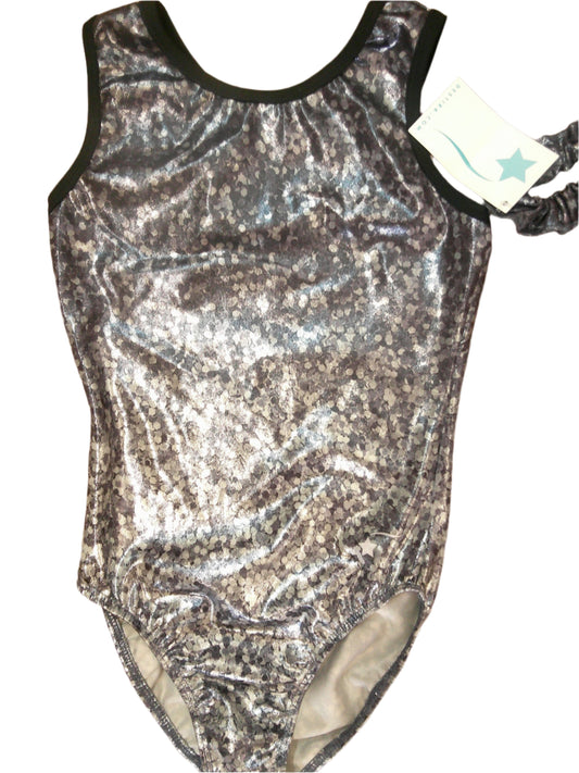 New Gymnastics Leotard Destira Glitter and Glitz Silver Child Large Includes Scrunchie