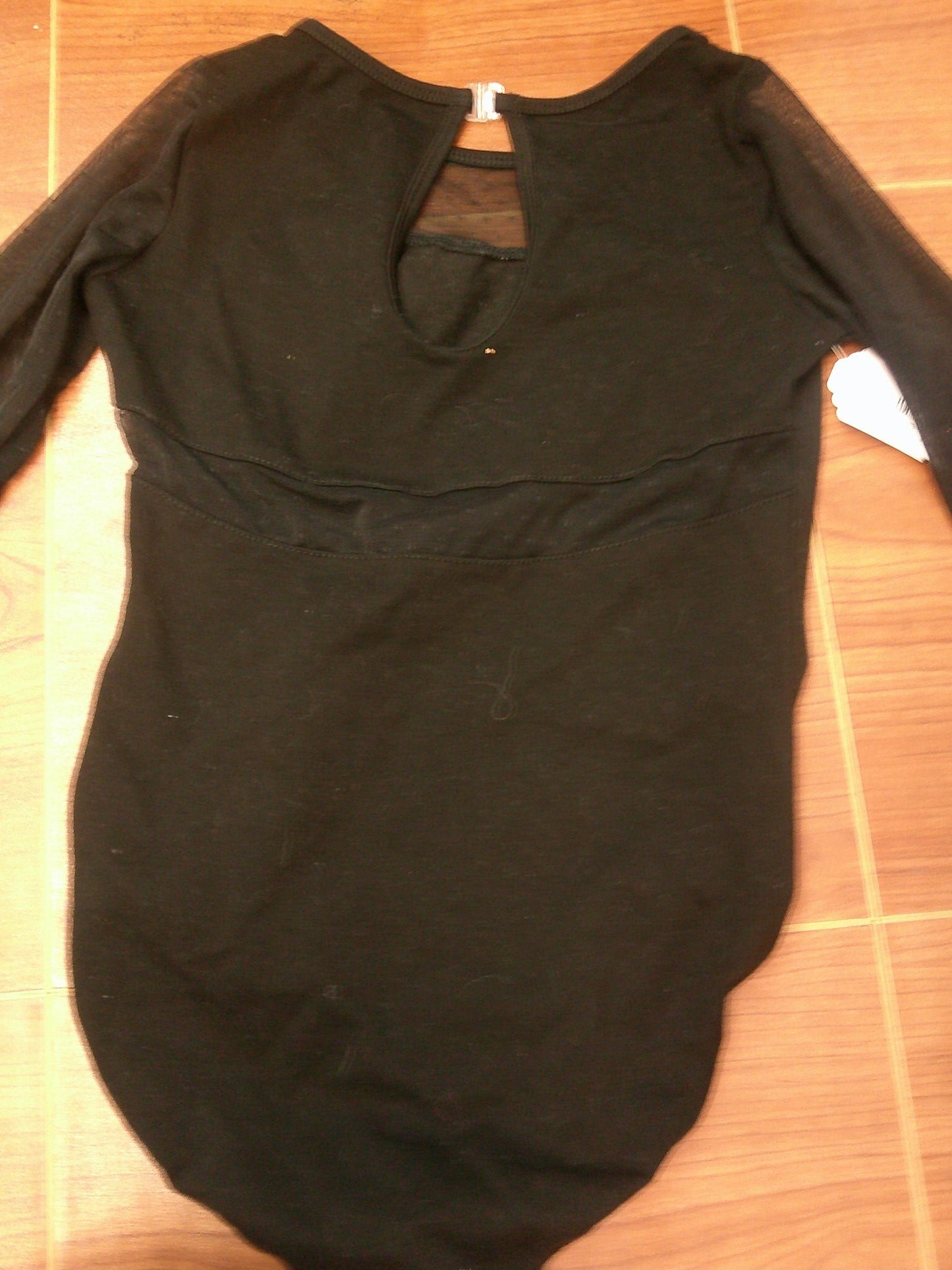 Pre-Owned Leotard Black Large Child 9-10 3/4 Sleeve Mesh Jazz Contemporary