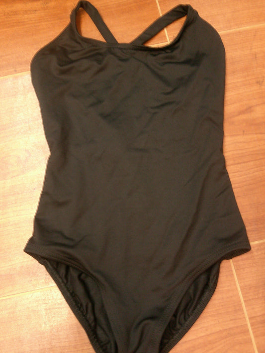 Pre-Owned Leotard Large Child Black Lycra Camisole Crossing Back Straps