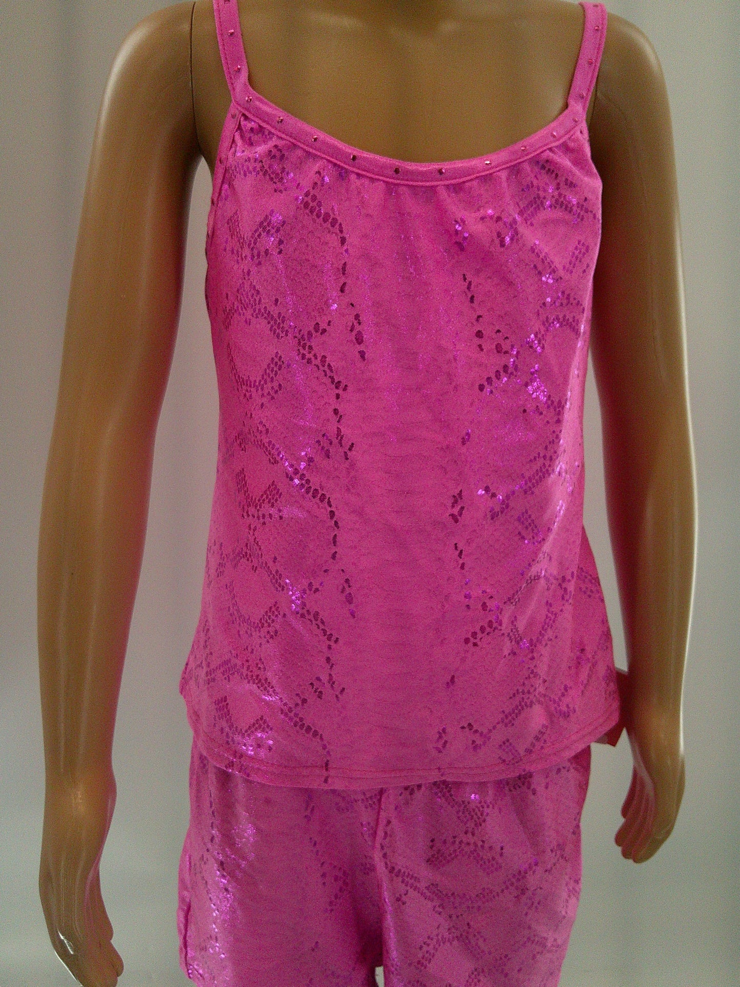 Pre-Owned SET Crop Top & Shorts Capezio Pink Snake Print Small Adult