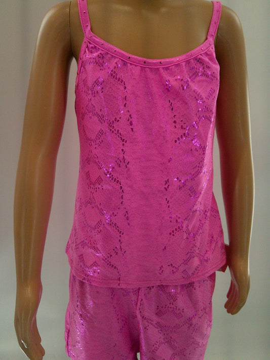 Pre-Owned SET Crop Top & Shorts Capezio Pink Snake Print Small Adult