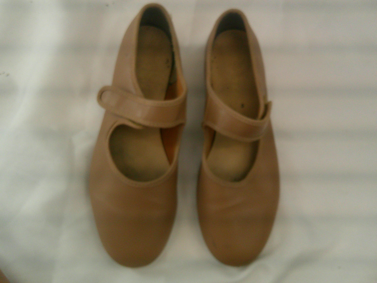 Pre-Owned Tap Shoes Adult 7W Tan Mary Jane Leather Loop Strap