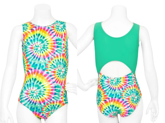 NEW Leotard Destira Free Spirit Adult Large Tie Dye Tank Open Back Tumbling Acro
