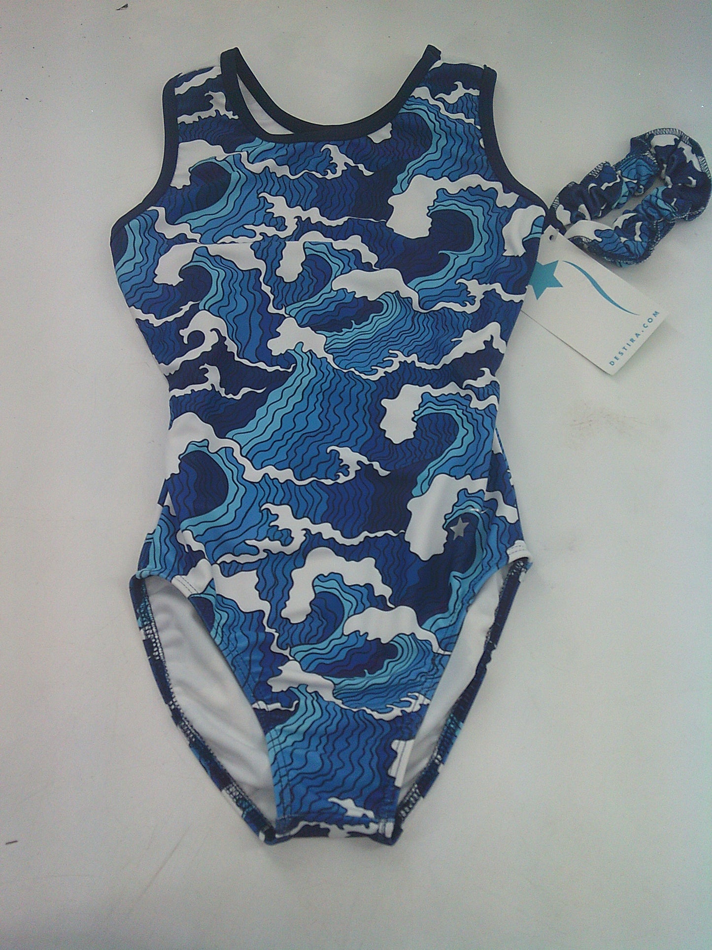 New Gymnastics Leotard Destira Osaka Multiple Sizes Blue Wave Split Back