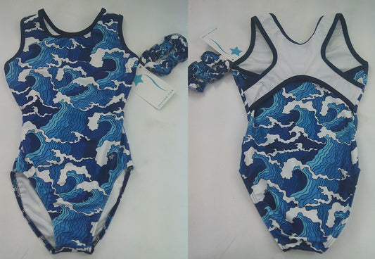 New Gymnastics Leotard Destira Osaka Multiple Sizes Blue Wave Split Back