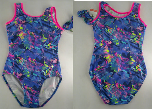 New Gymnastics Leotard Destira Painted Patches Adult XS Pink Blue