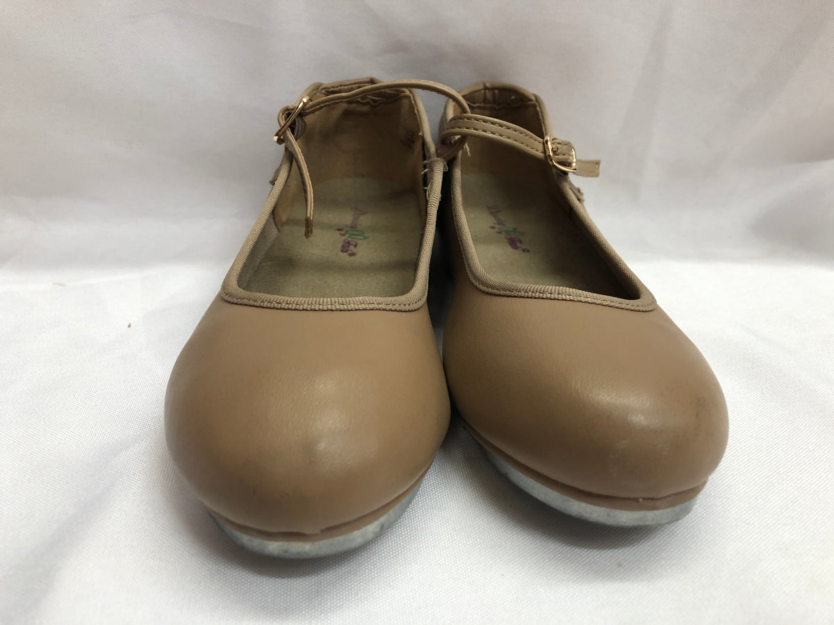 Pre-Owned Tap Shoes DanzNMotion 752 Child 1.5M Tan Mary Jane Buckle