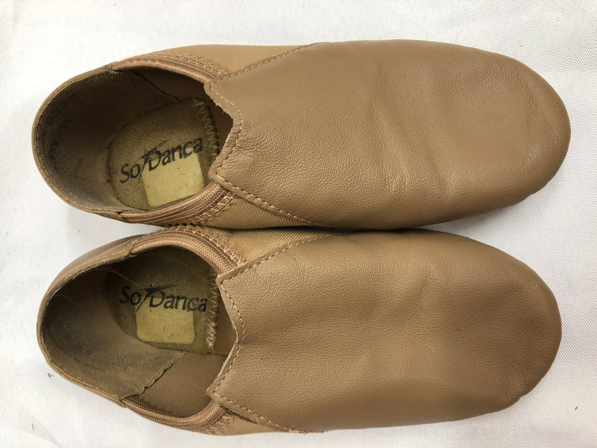 Pre-Owned Jazz Shoes So Danca 13.5M Child JZ43 Tan Pull On Leather Split Sole