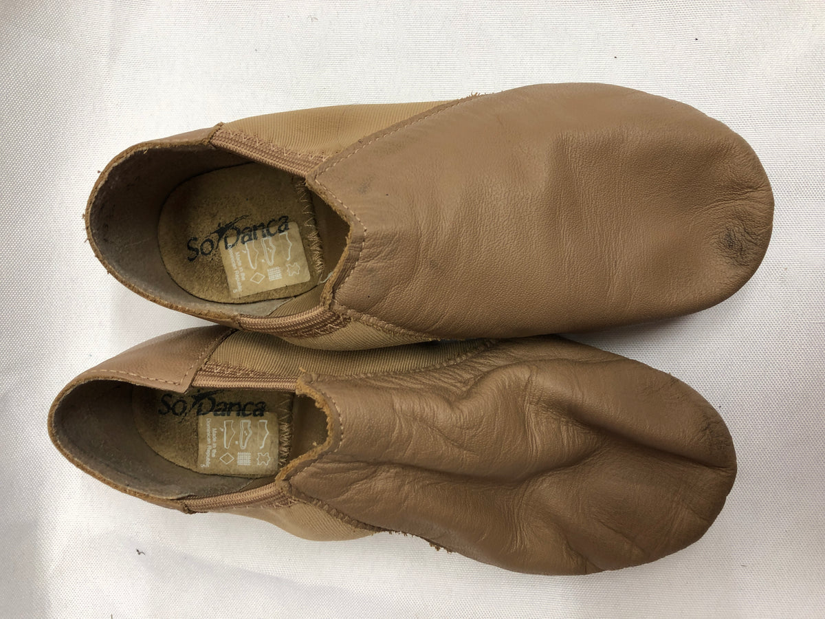 Pre-Owned Jazz Shoes So Danca 13.5M Child JZ43 Tan Pull On Leather Split Sole