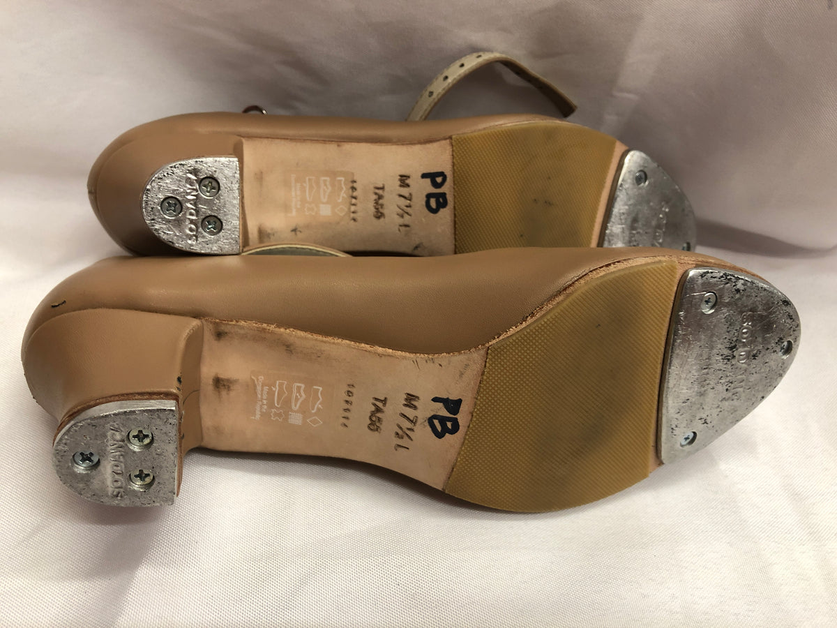Pre-Owned Tap Shoes SoDanca Adult 7.5M Leather Buckle Tan 1.5" Heel