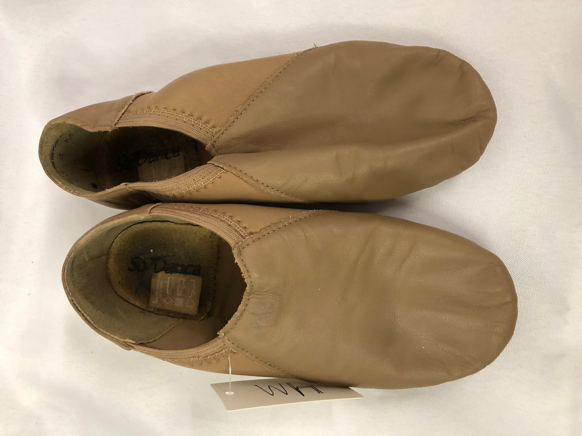 Pre-Owned Jazz Shoes So Danca 4M Child JZ43 Tan Pull On Leather Split Sole