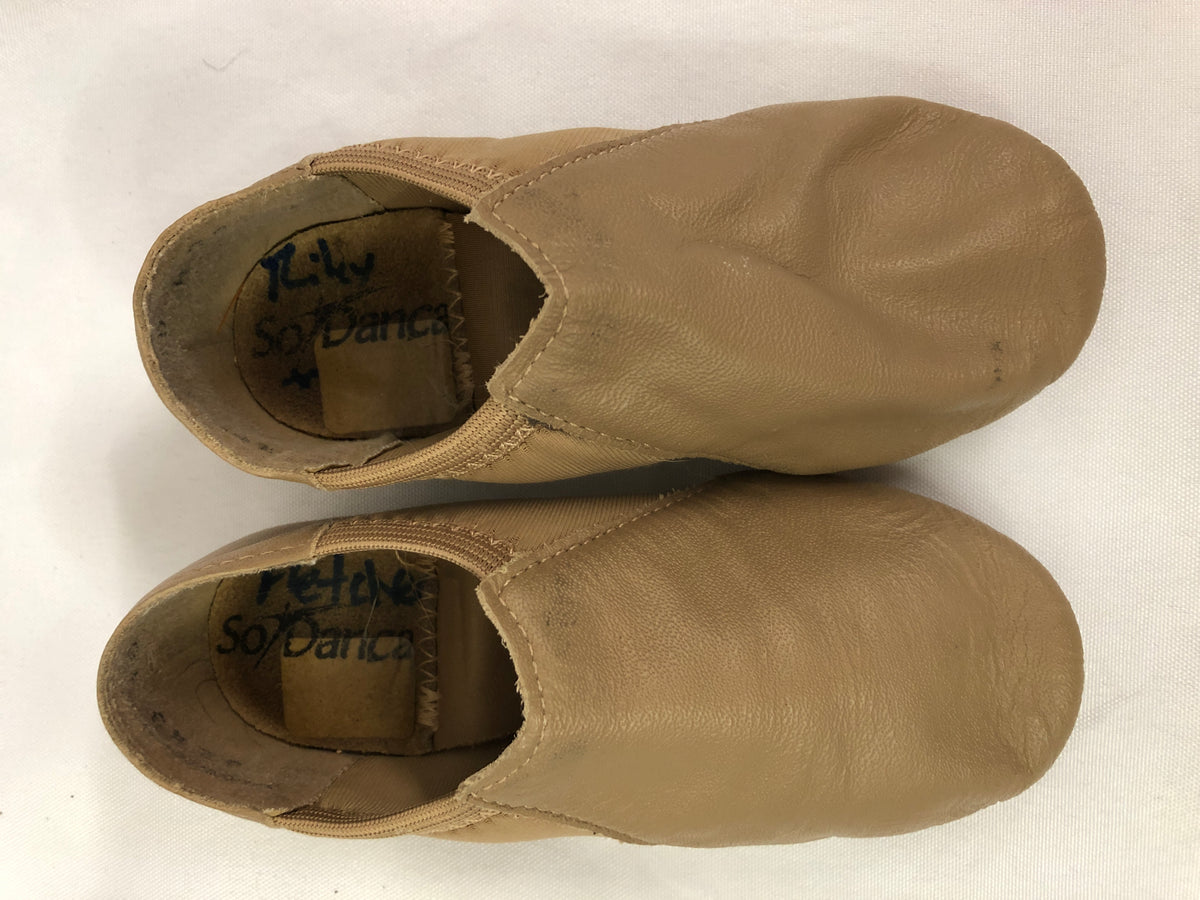 Pre-Owned Jazz Shoes So Danca 10M Child JZ43 Tan Pull On Leather Split Sole