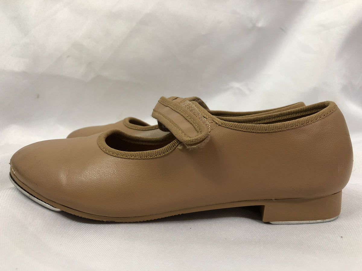 Pre-Owned Tap Shoes Dance Class Child 13.5M Tan Mary Jane Easy Strap