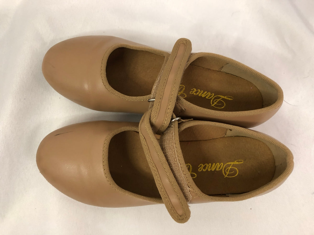Pre-Owned Tap Shoes Dance Class Child 13.5M Tan Mary Jane Easy Strap