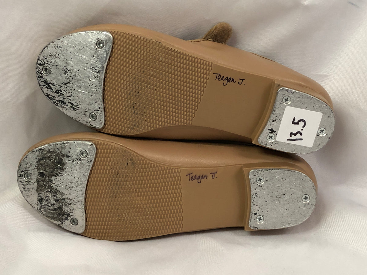 Pre-Owned Tap Shoes Dance Class Child 13.5M Tan Mary Jane Easy Strap