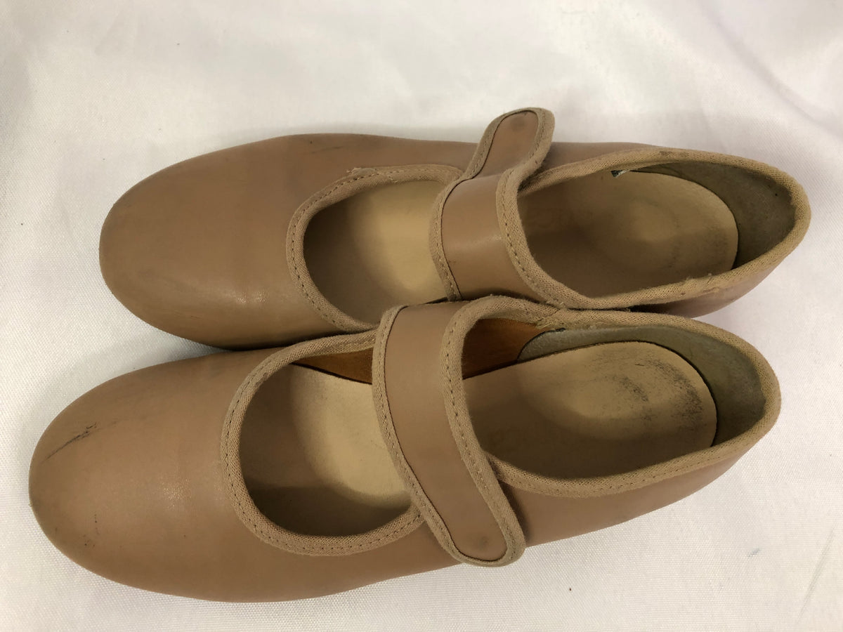 Pre-Owned Tan Tap Shoes SoDanca Child 12.5W Mary Jane Leather Loop Strap