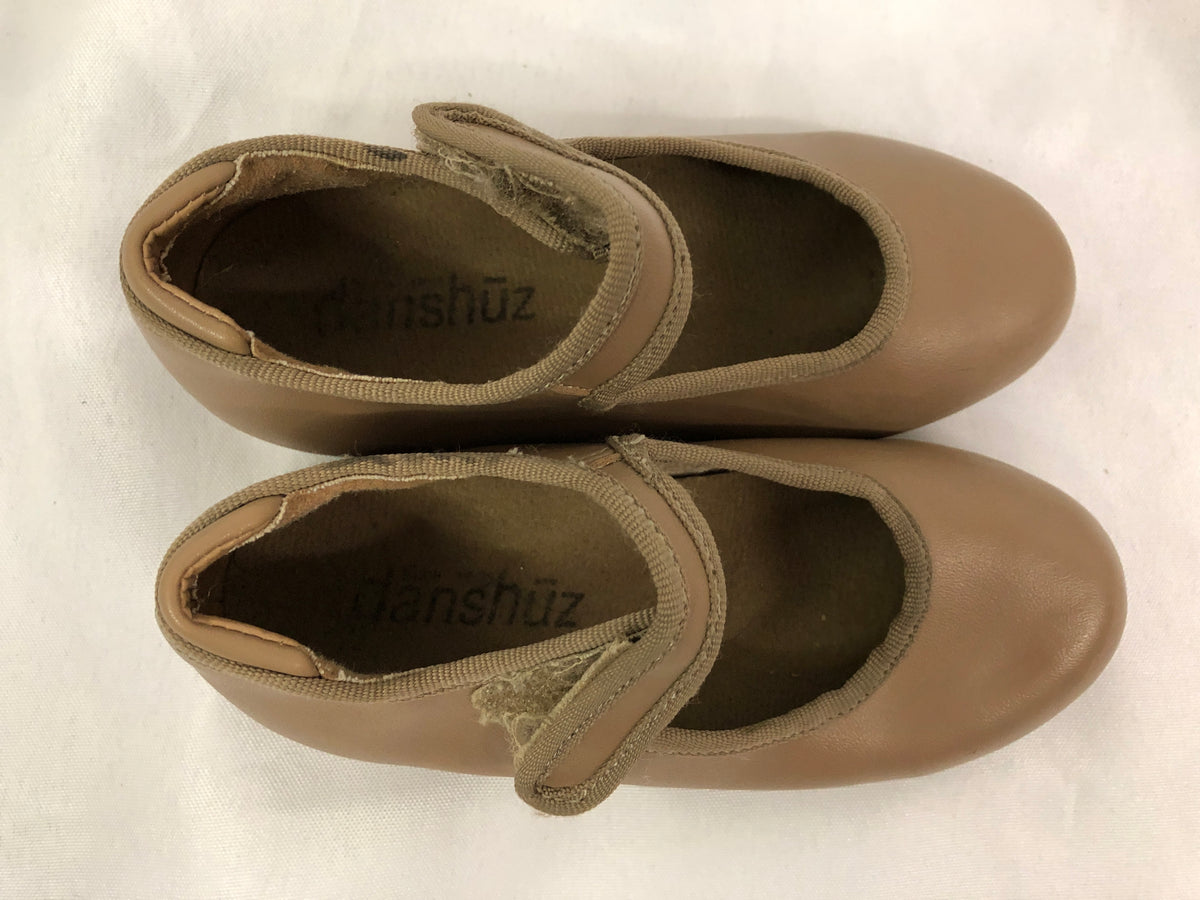 Pre-Owned Tap Shoes Dance Class Child 10M Tan Mary Jane Easy Strap